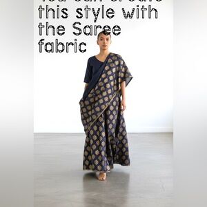 Nwots Imported Elegant Blue and Gold Saree - unfinished fabric extra long